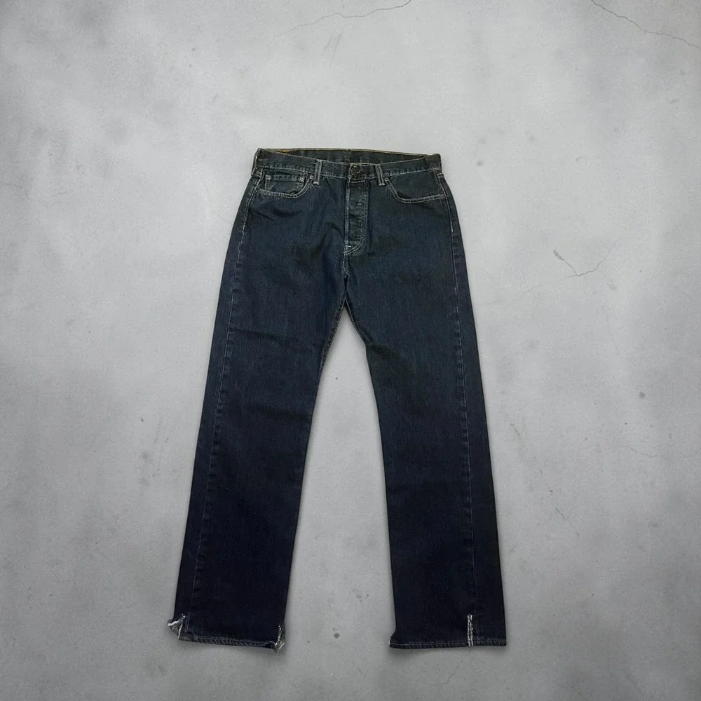Levis 501 Original Fit Mens Dark Wash Indigo Button Fly Straight Leg Jeans 33x32